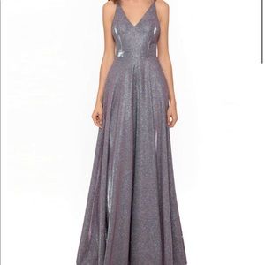 Metallic spaghetti strap gown